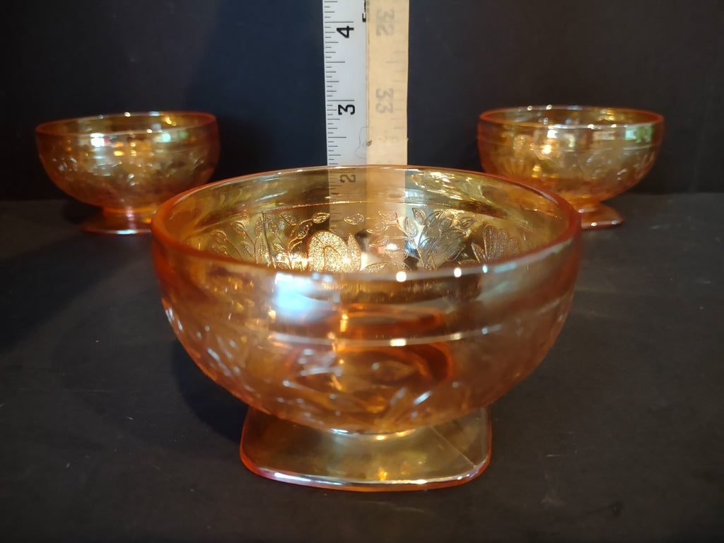 Vintage Jeannette Floragold Louisa Marigold Carnival Glass Sherbet Set of 5 [7013]
