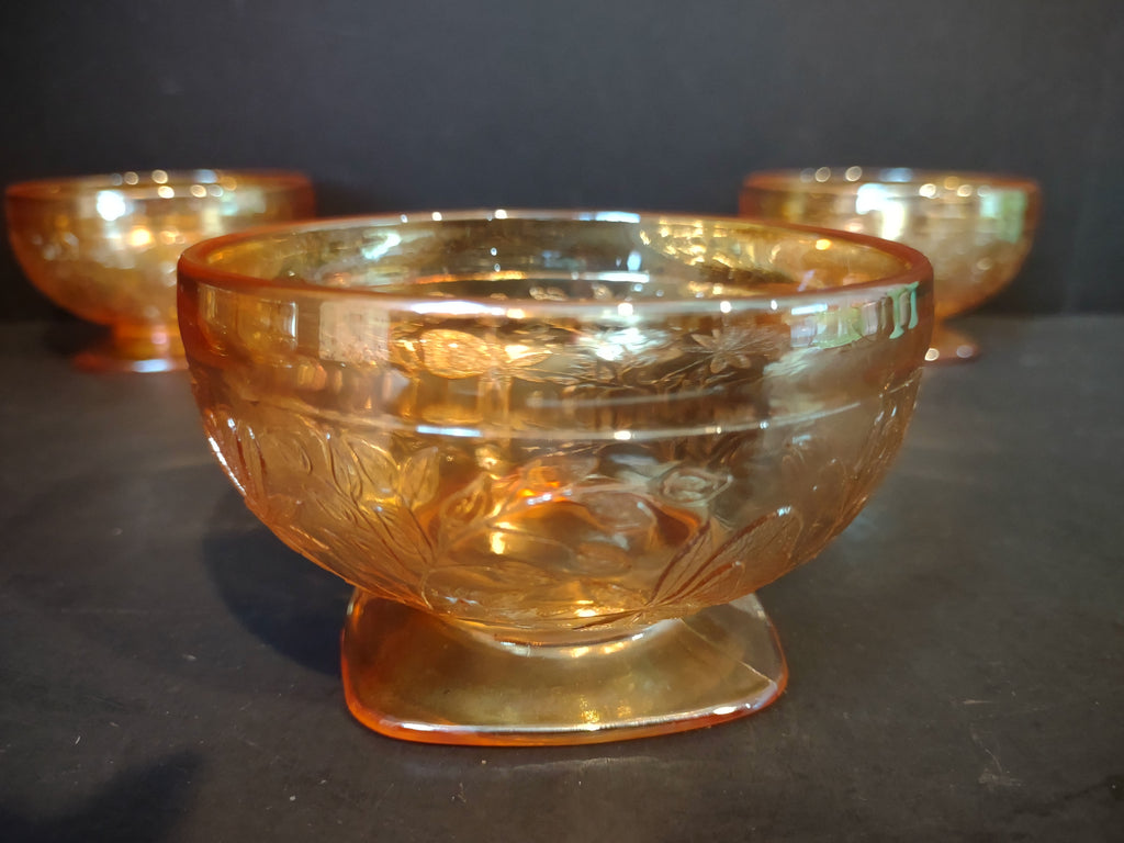 Vintage Jeannette Floragold Louisa Marigold Carnival Glass Sherbet Set of 5 [7013]
