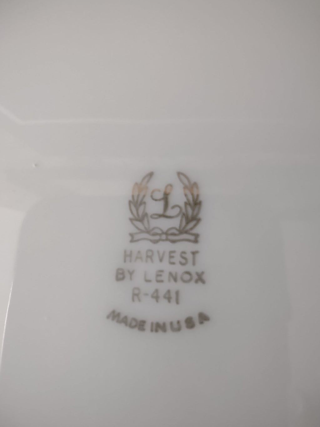 Vintage Lenox Harvest plate full view with gold wheat pattern and gold rim