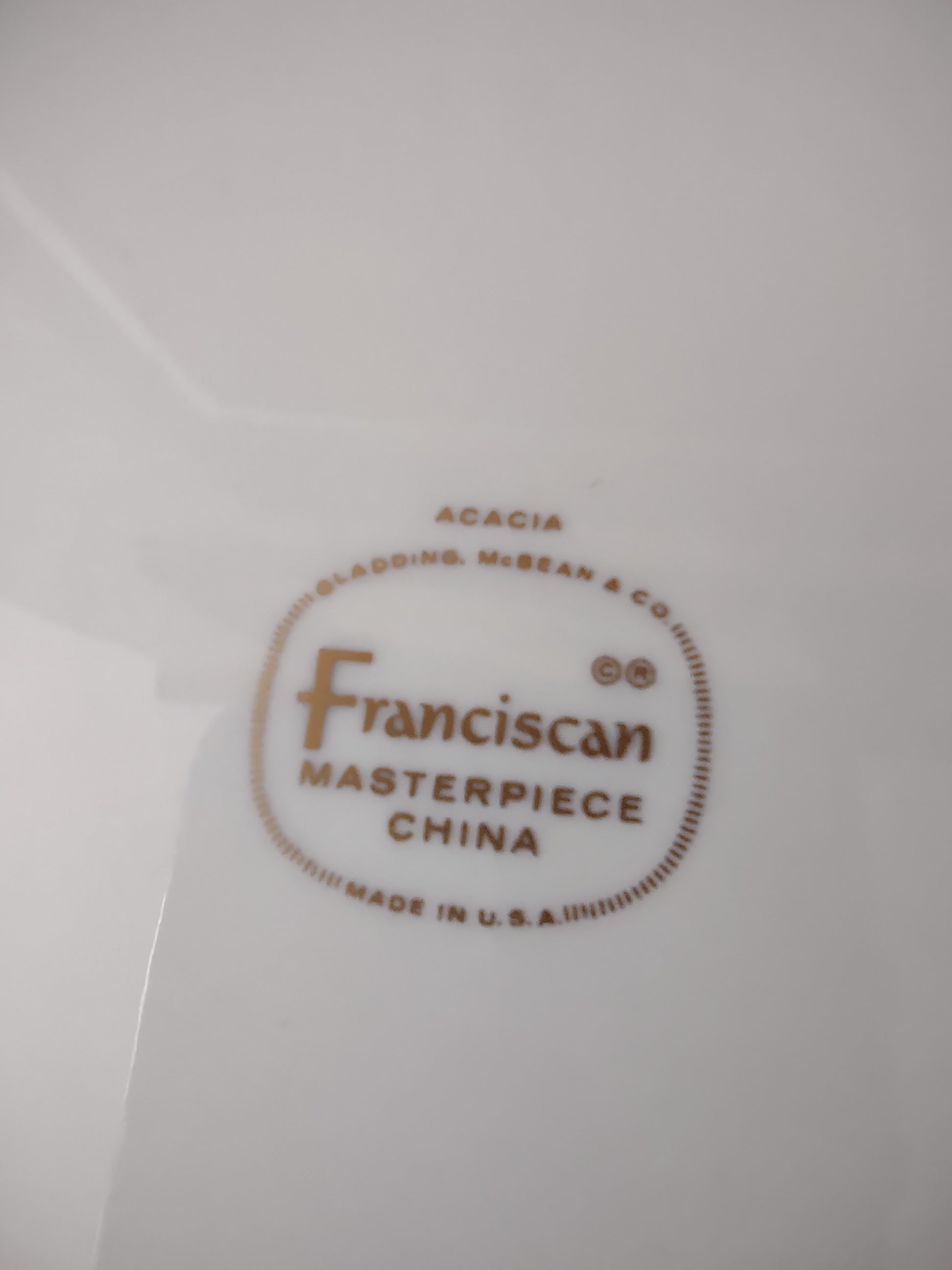 Franciscan Masterpiece China Acacia backstamp by Gladding McBean & Co. Made in U.S.A.