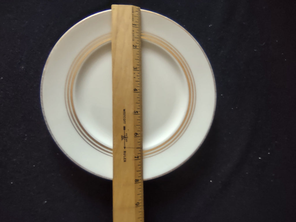 Syracuse China Old Ivory backstamp scroll mark in teal green, O.P.Co. Made in America