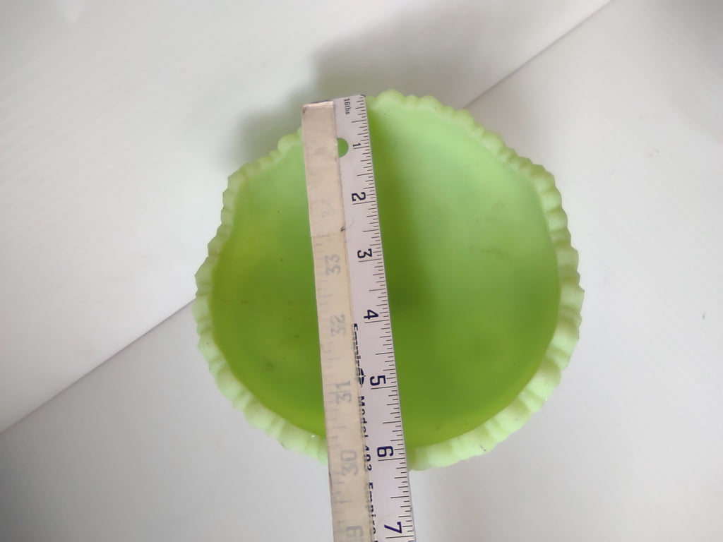 Vintage Uranium Vaseline Glass Footed Compote Star Grape Sawtooth Rim REPAIRED [7038]