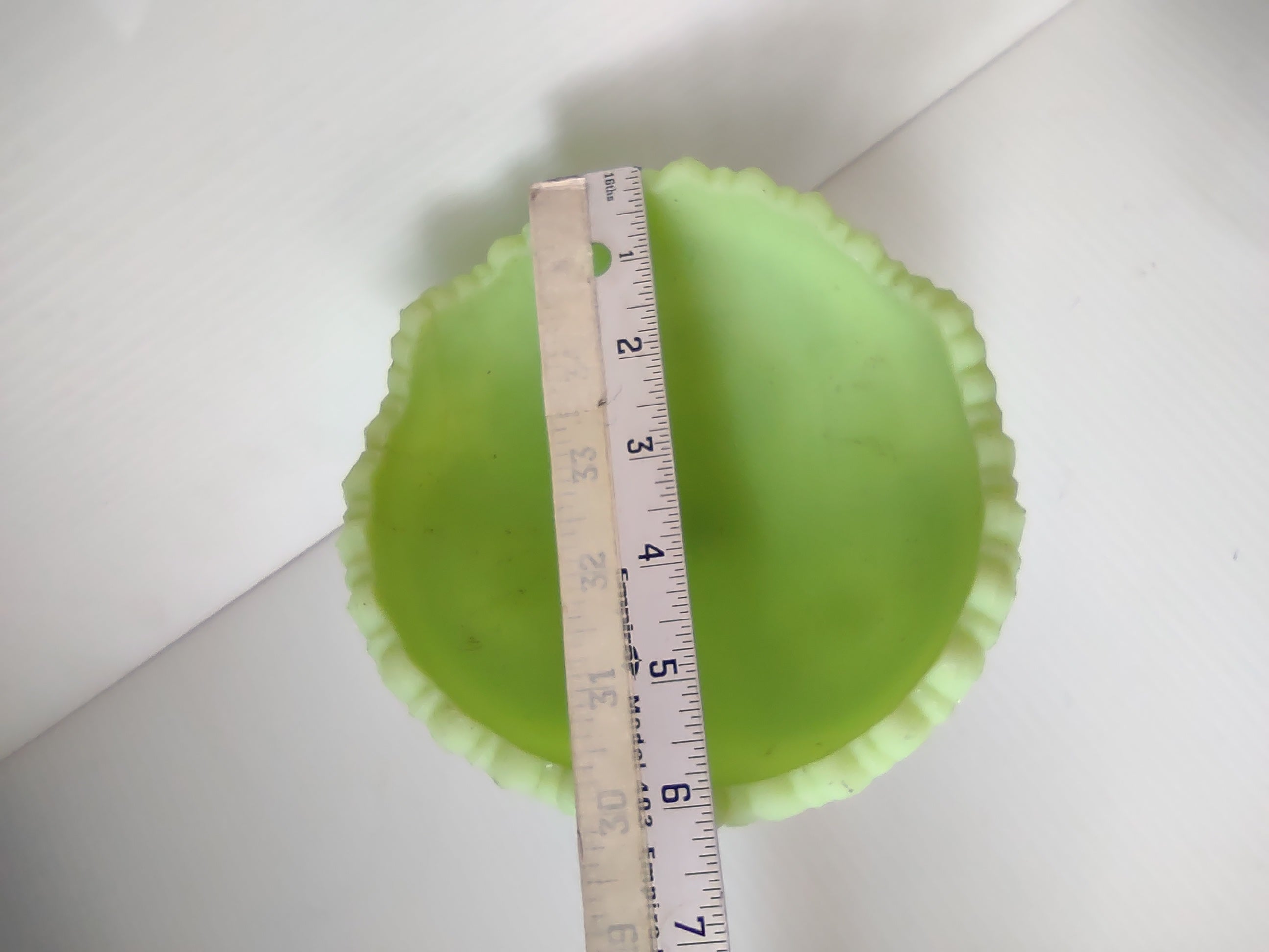 Vintage Uranium Vaseline Glass Footed Compote Star Grape Sawtooth Rim REPAIRED [7038]