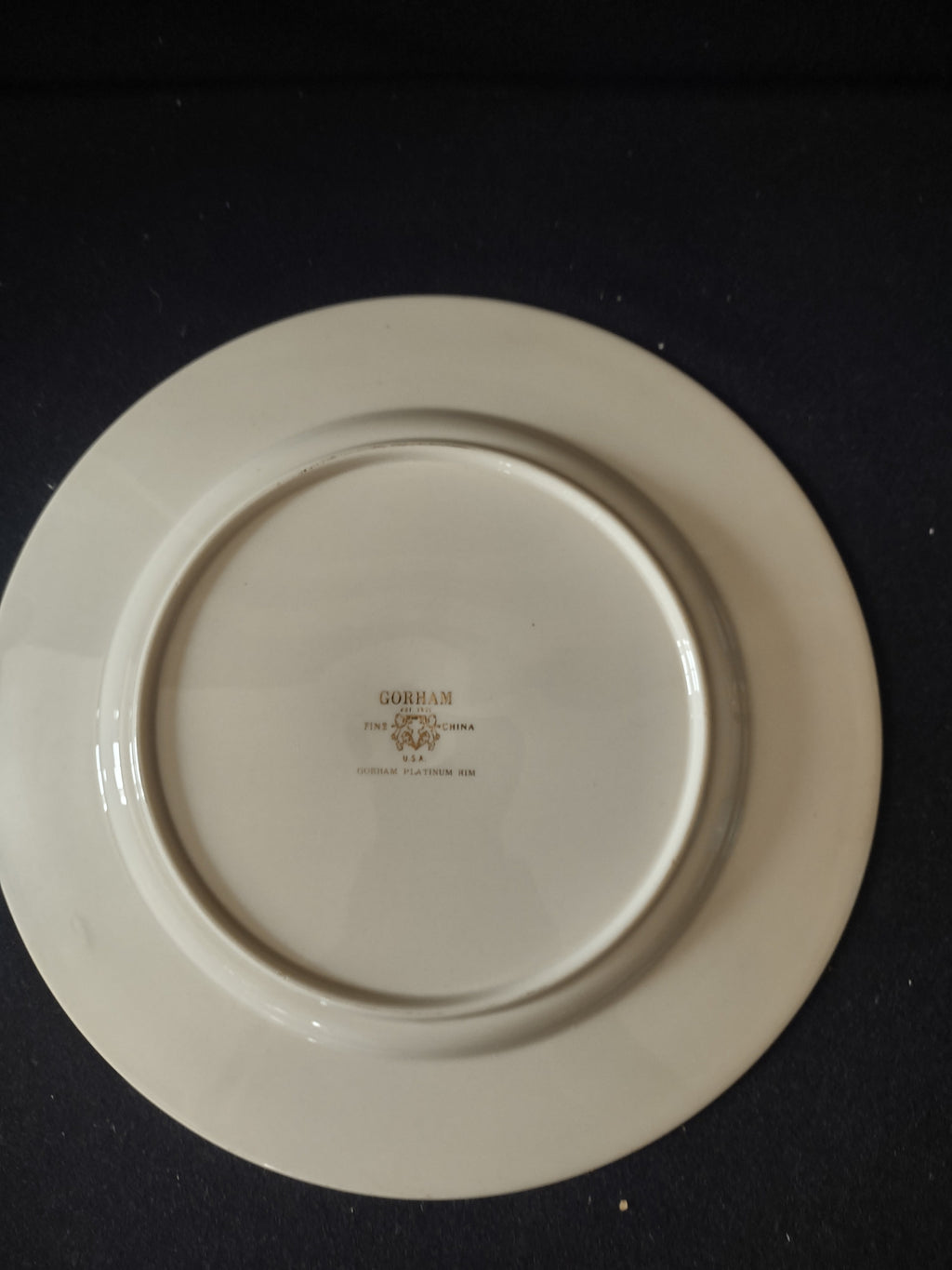 Vintage Gorham Fine China Platinum Rim Plate - backstamp close-up