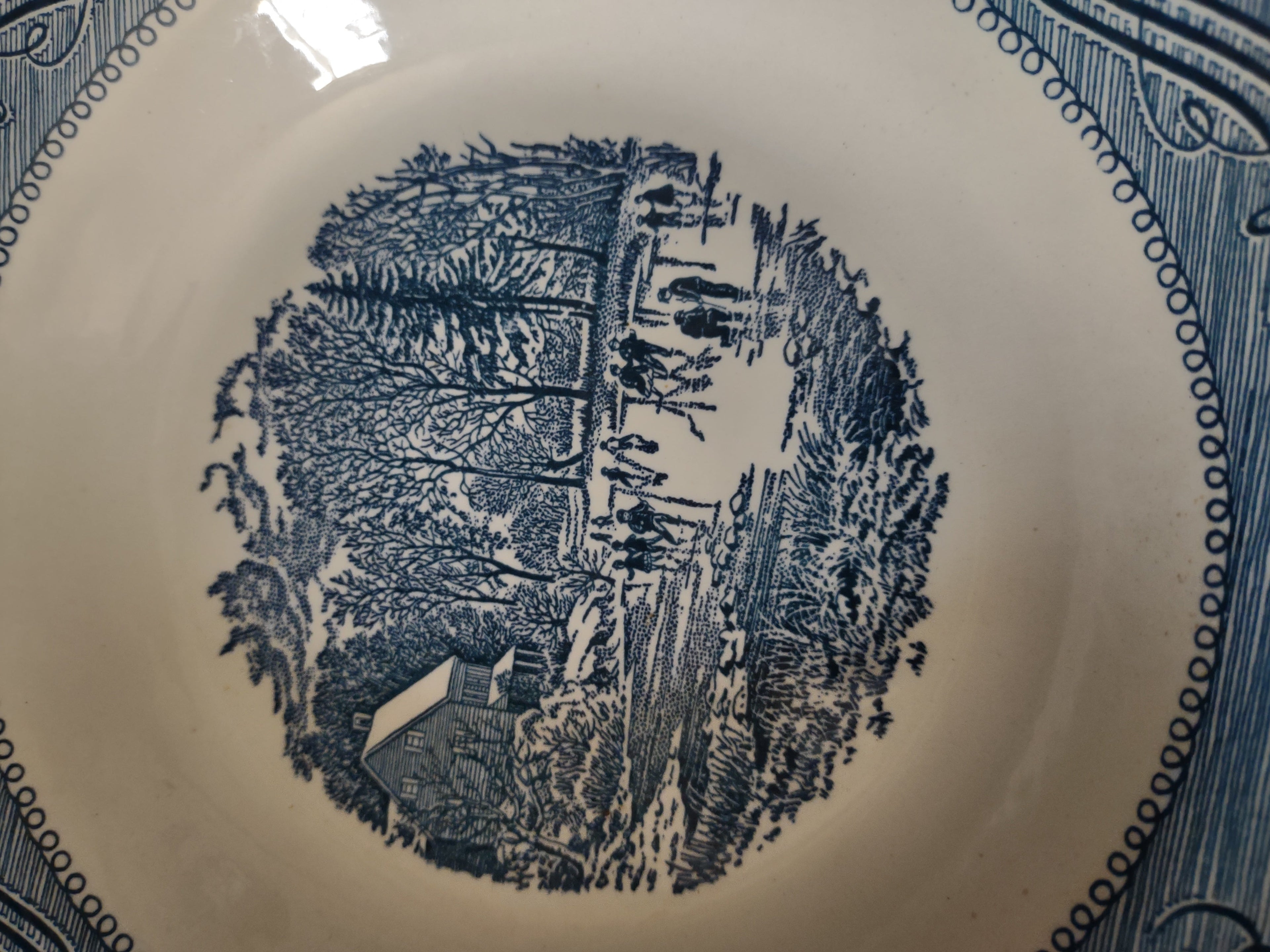 Currier & Ives Early Winter bowl close-up of winter scene