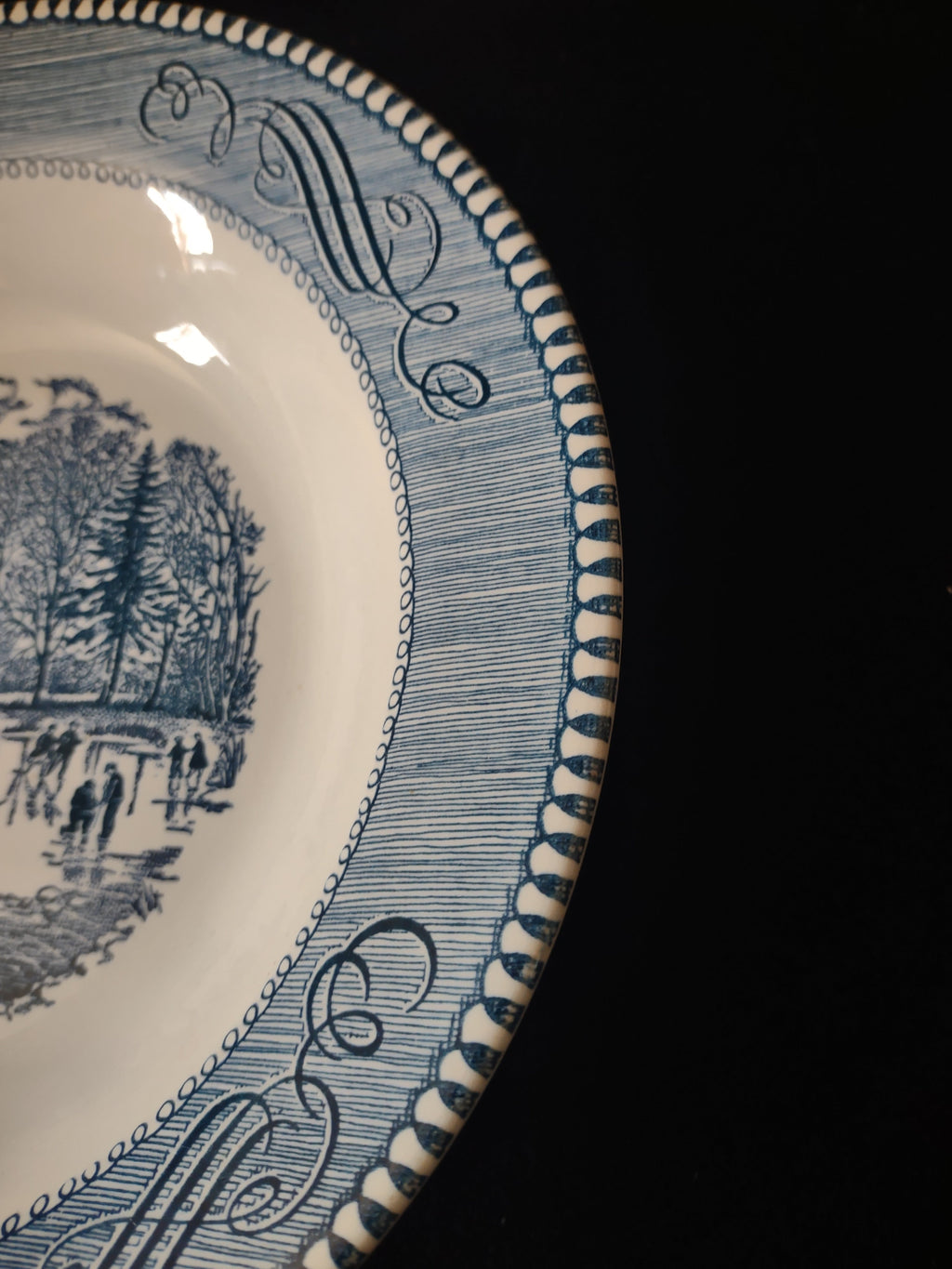 Currier & Ives Early Winter bowl center scene close-up