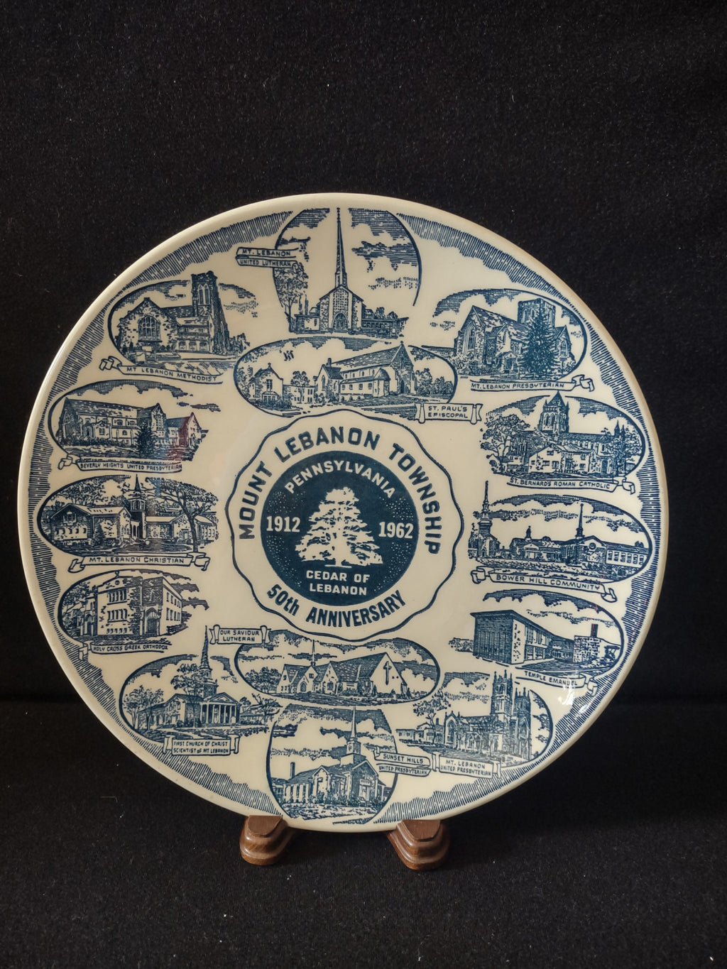 Vintage Mt Lebanon Township PA 50th Anniversary Plate backstamp