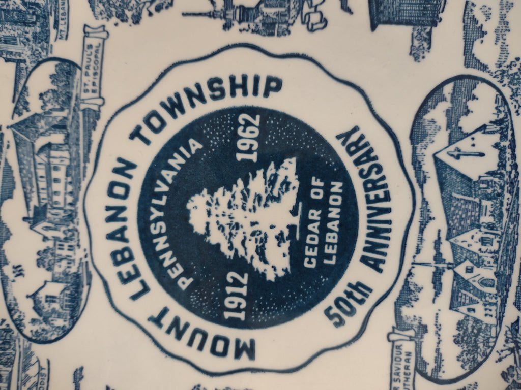 Vintage Mt Lebanon Township PA 50th Anniversary Plate center medallion detail