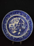Vintage Buffalo Pottery Blue Willow Plate 7.5 inch full view on stand
