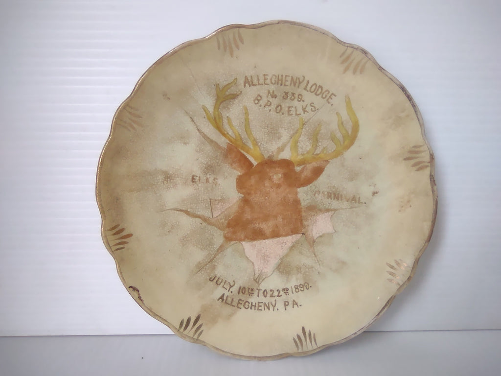 Vintage American China Co BPOE Elks Allegheny PA Souvenir Plate 1890s IMPERFECT [7035]