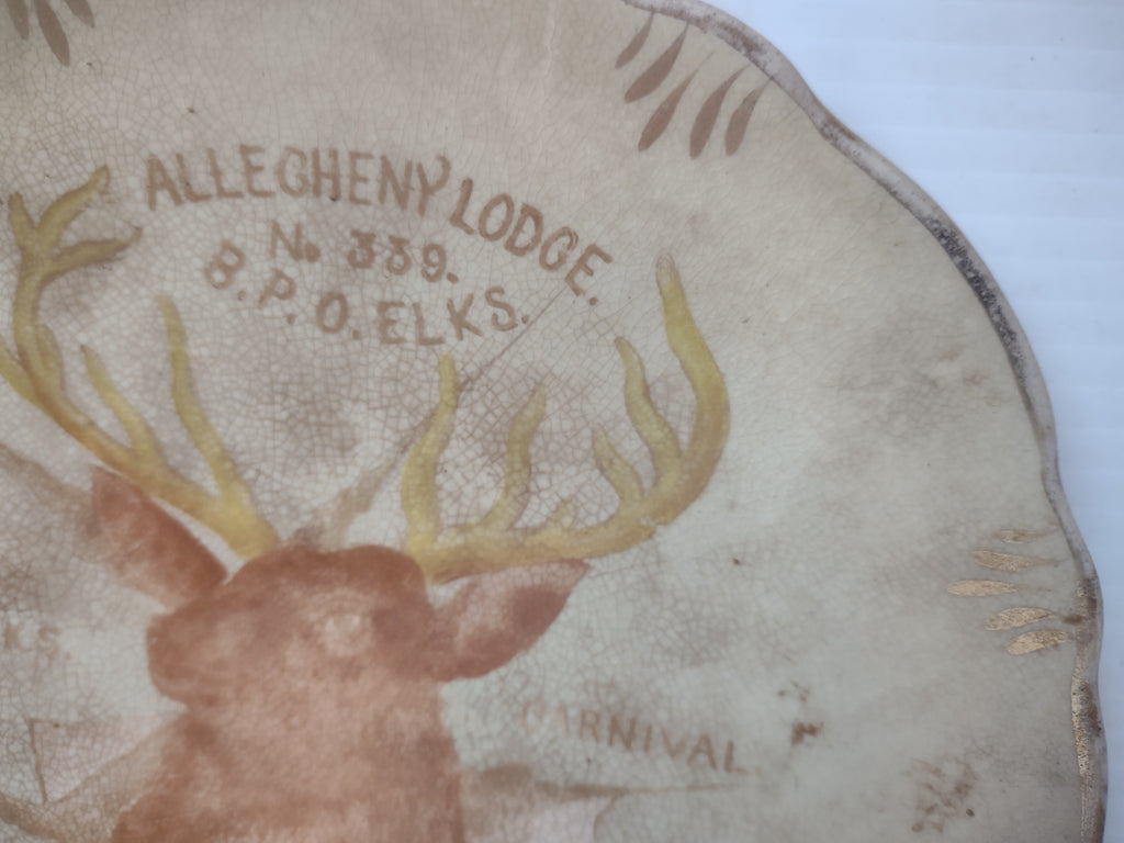 Vintage American China Co BPOE Elks Allegheny PA Souvenir Plate 1890s IMPERFECT [7035]