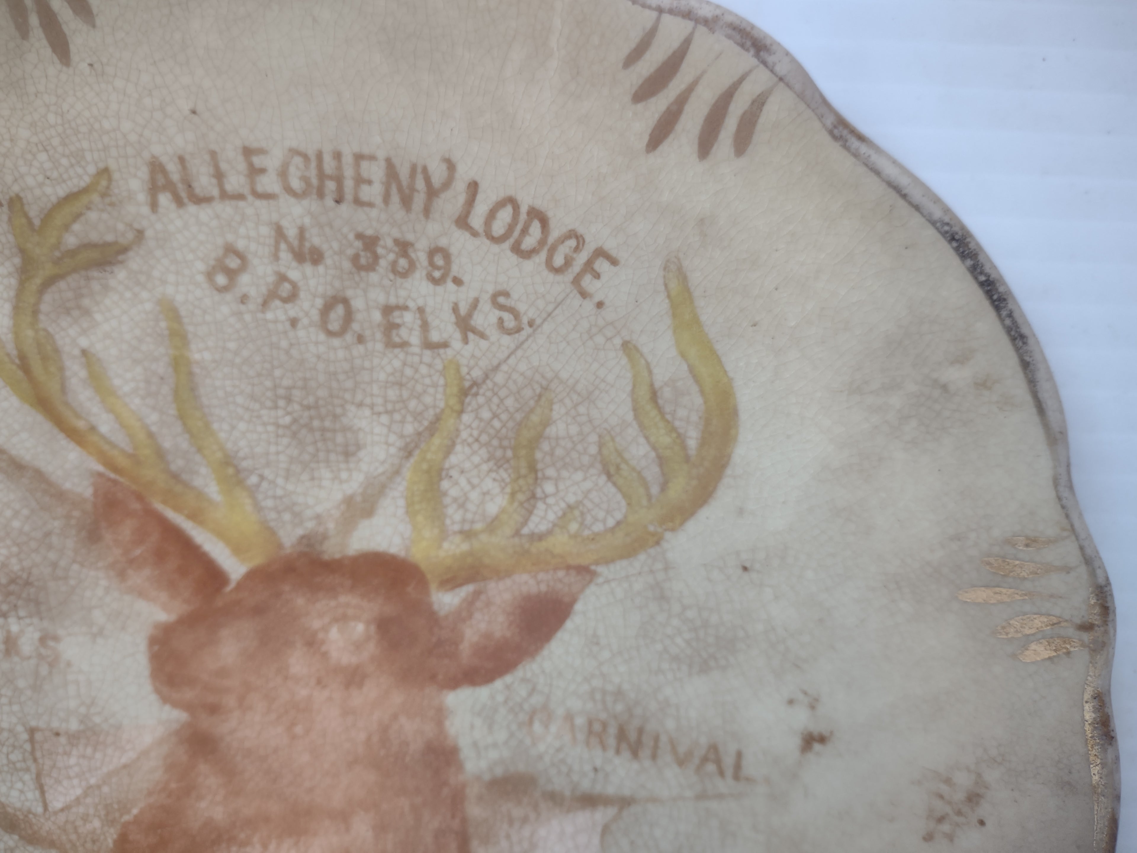 Vintage American China Co BPOE Elks Allegheny PA Souvenir Plate 1890s IMPERFECT [7035]