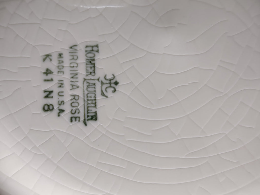 Vintage Homer Laughlin Virginia Rose serving bowl - bottom view showing foot ring and backstamp