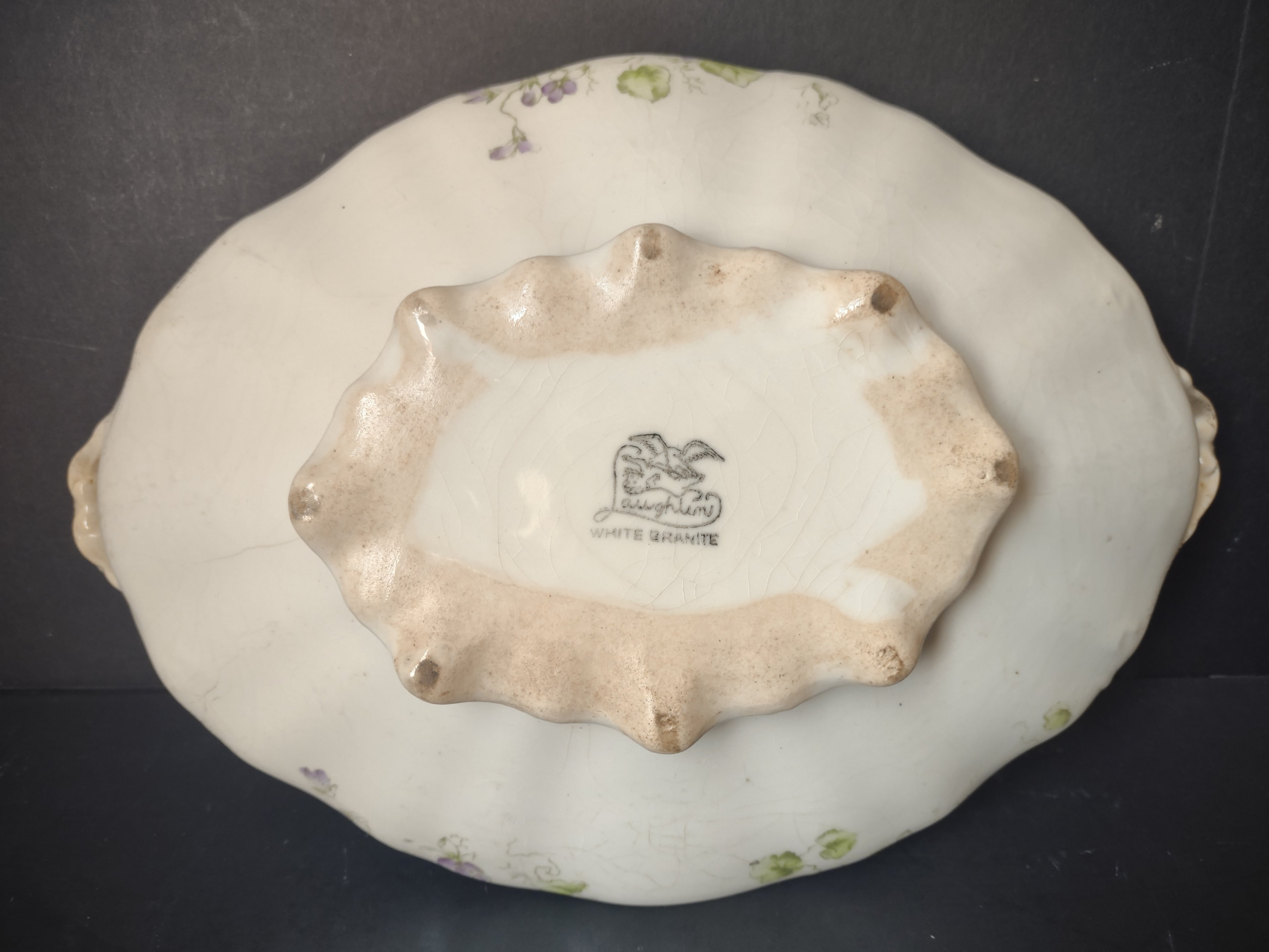 Vintage Homer Laughlin White Granite Oval Tureen IMPERFECT [7034]
