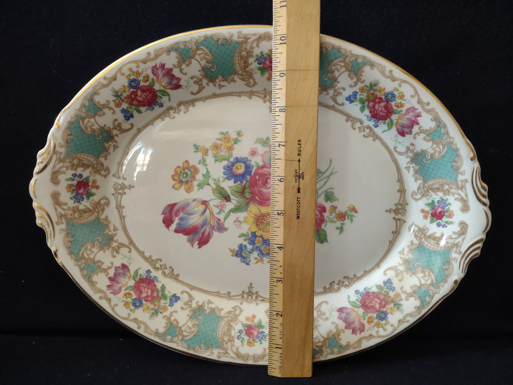 Vintage Syracuse China Floral Oval Handled Serving Platter [7043]