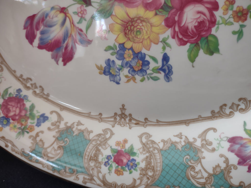 Vintage Syracuse China Floral Oval Handled Serving Platter [7043]