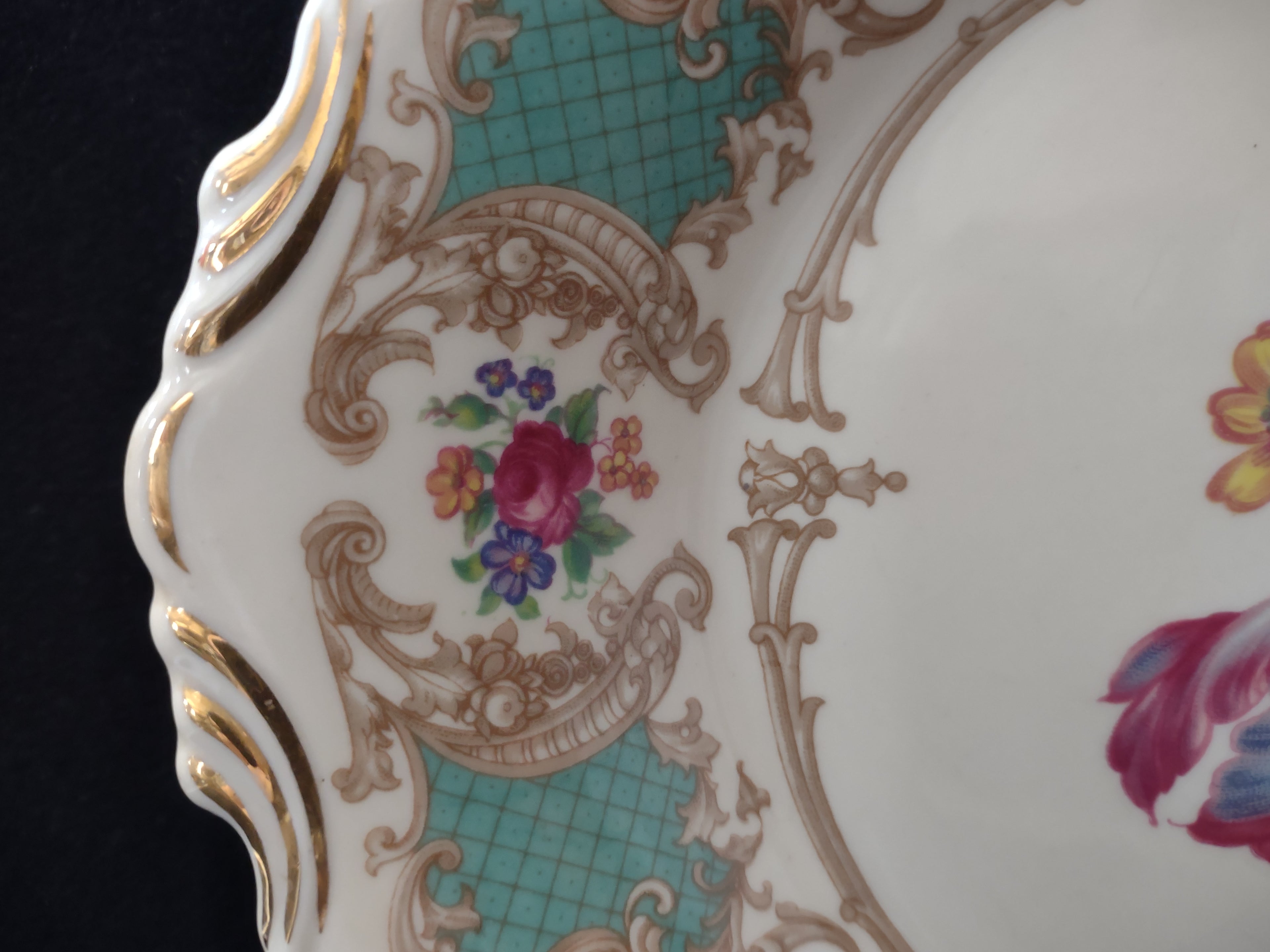 Vintage Syracuse China Floral Oval Handled Serving Platter [7043]
