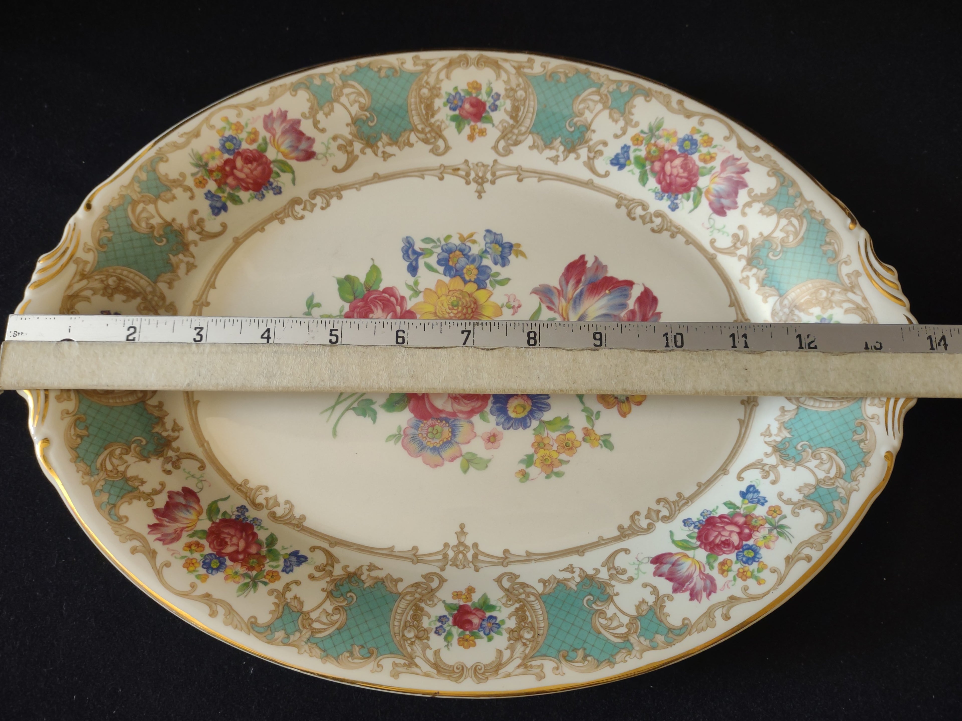 Vintage Syracuse China Floral Oval Handled Serving Platter [7043]