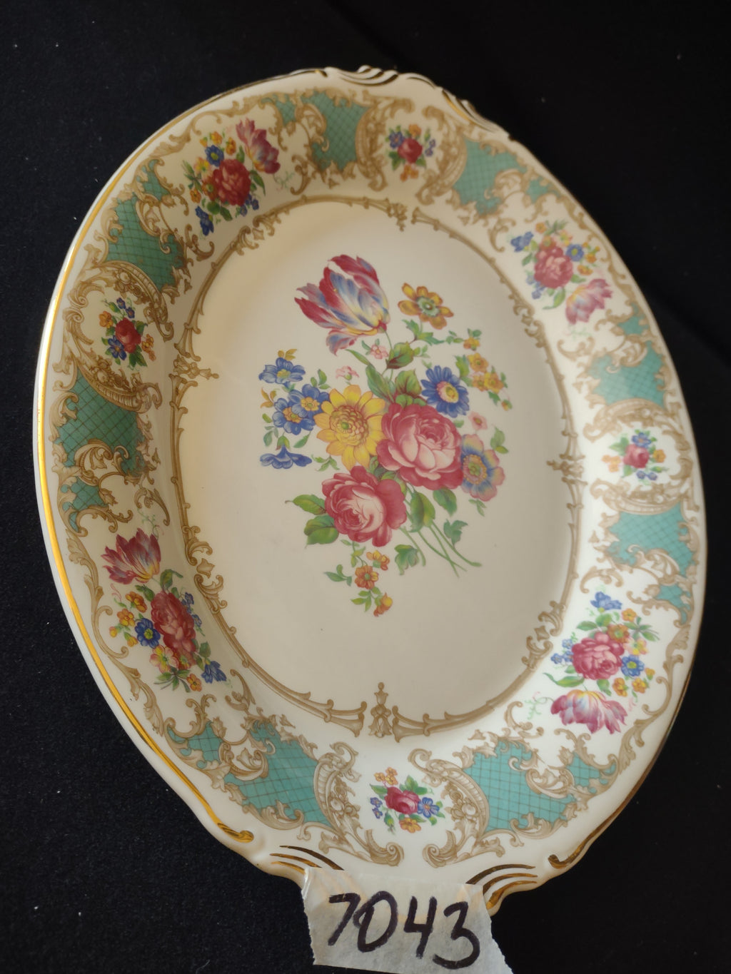 Vintage Syracuse China Floral Oval Handled Serving Platter [7043]