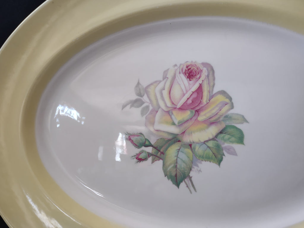 Vintage American Limoges Cotillion Yellow Tea Rose Oval Serving Platter [7044]