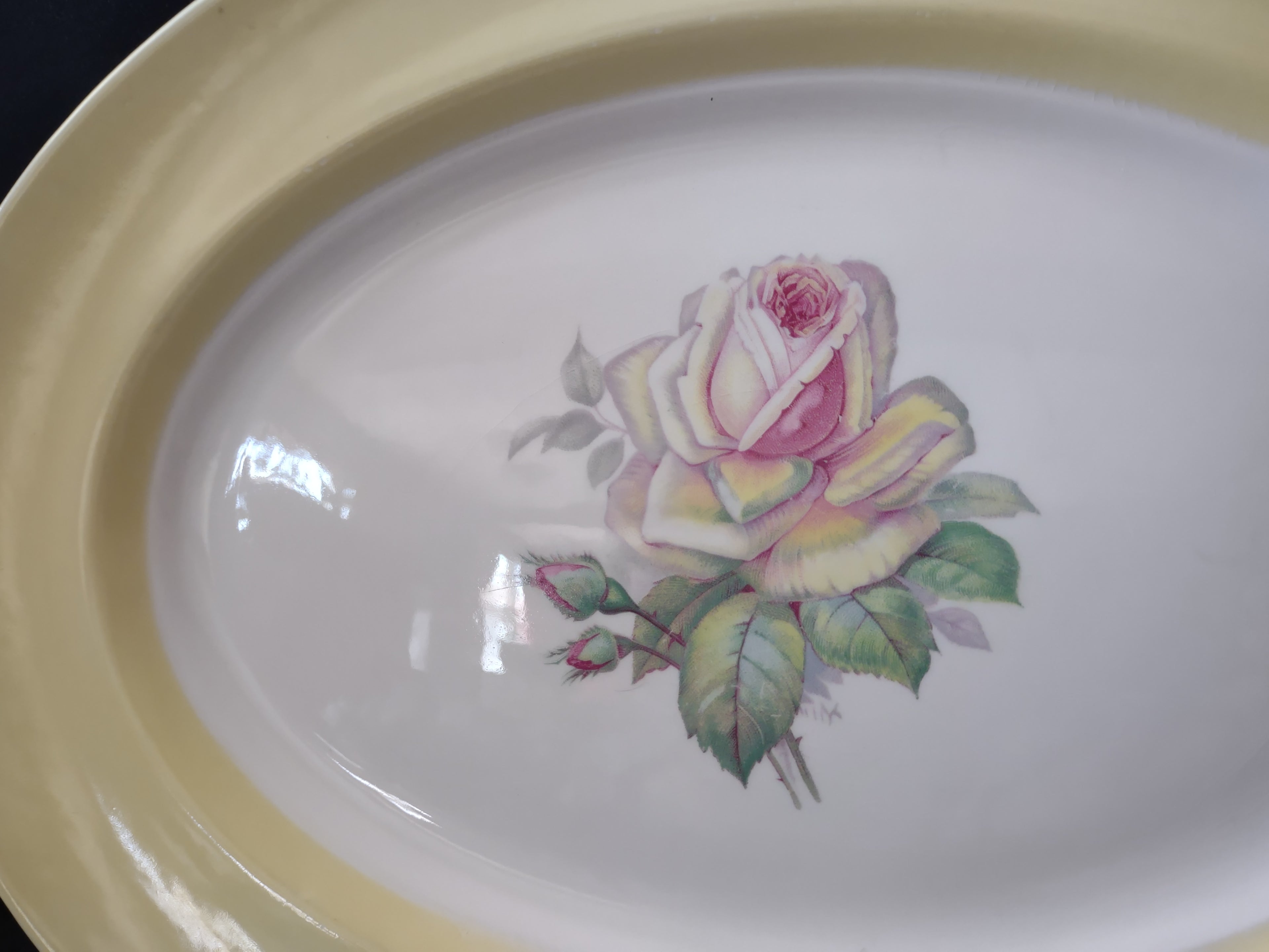 Vintage American Limoges Cotillion Yellow Tea Rose Oval Serving Platter [7044]