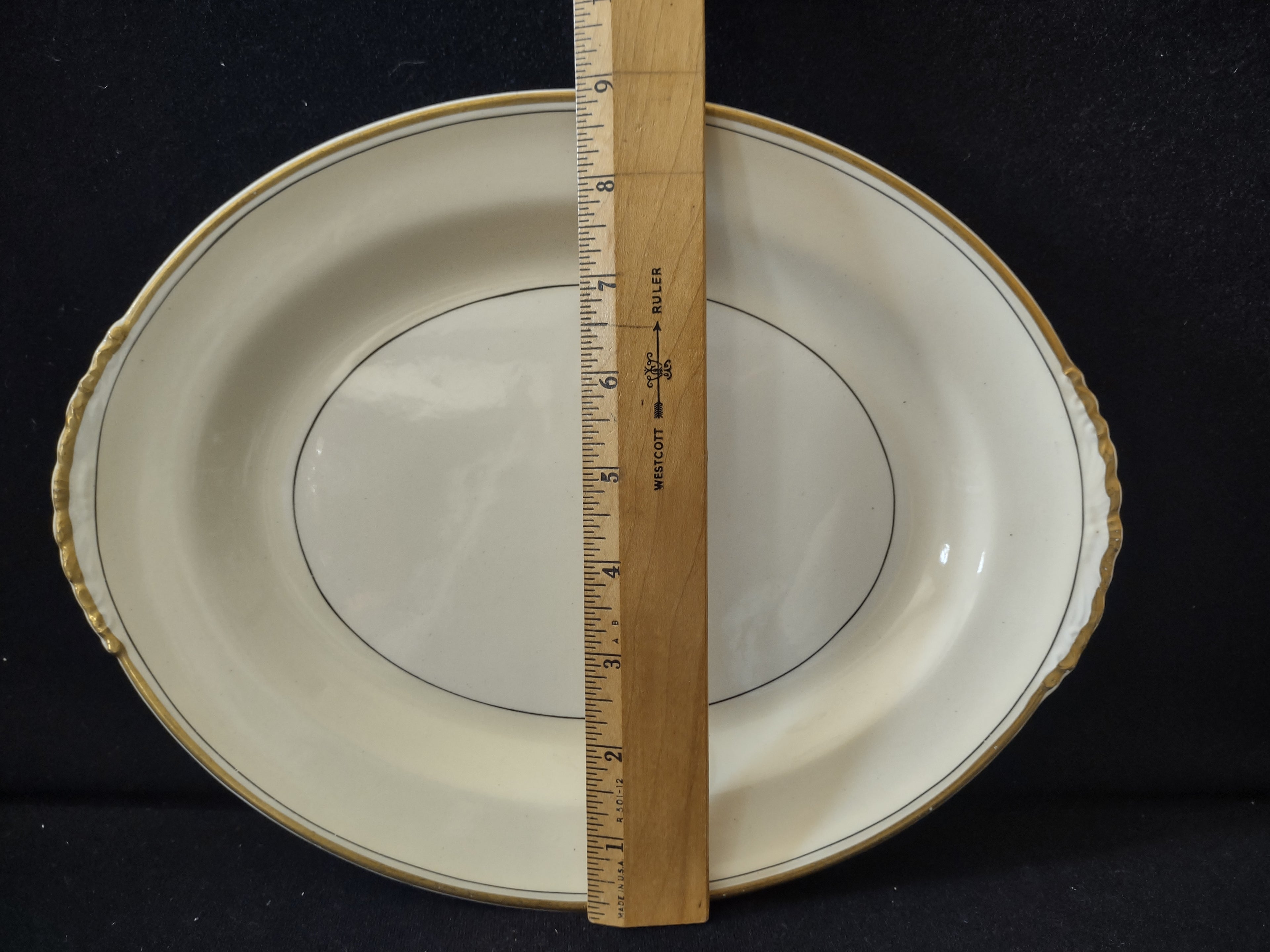 Vintage Homer Laughlin Eggshell Nautilus Cream & Gold Serving Platter IMPERFECT [7045]