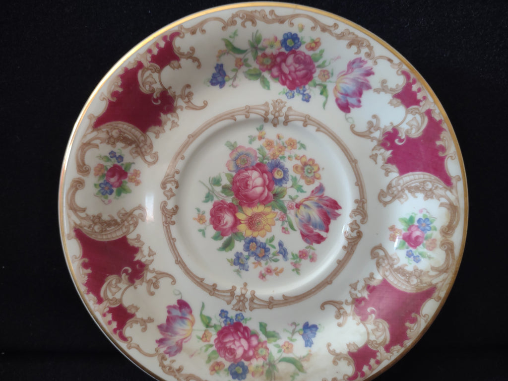 Vintage Syracuse China Rococo Floral Crimson Saucer [7053]