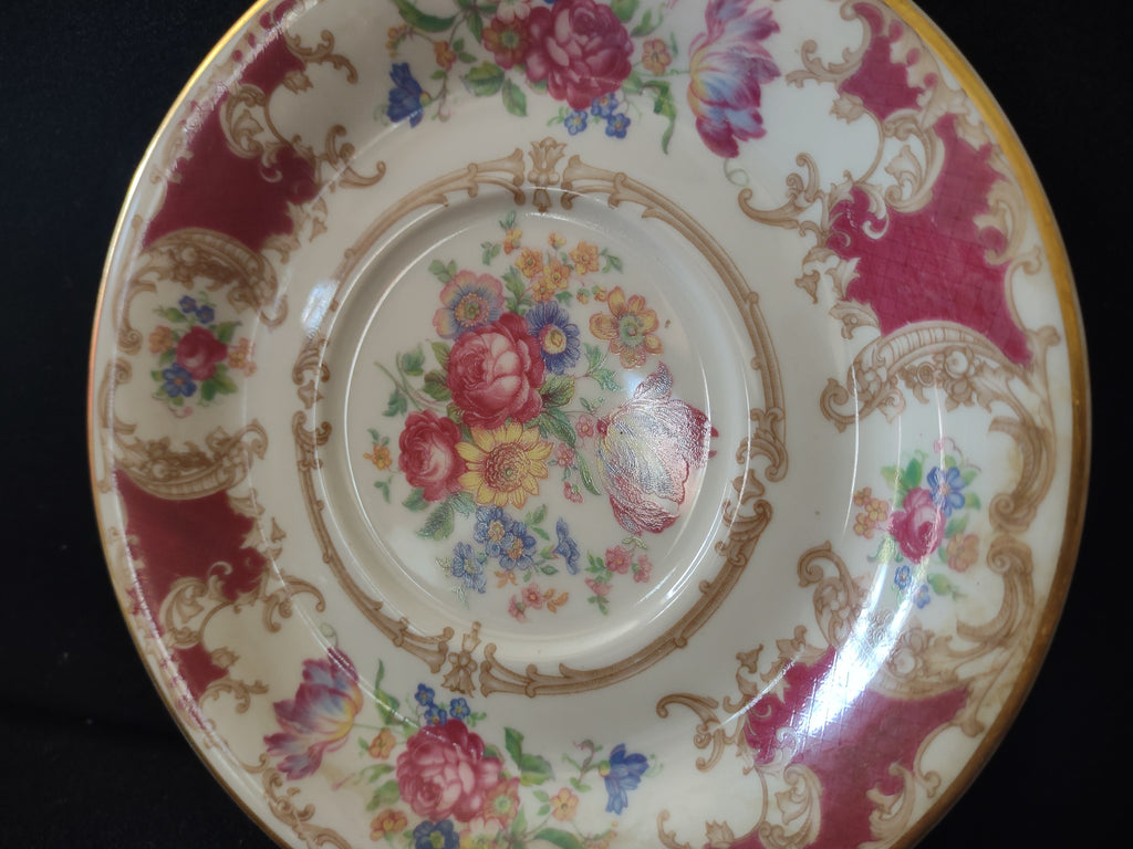 Vintage Syracuse China Rococo Floral Crimson Saucer [7053]