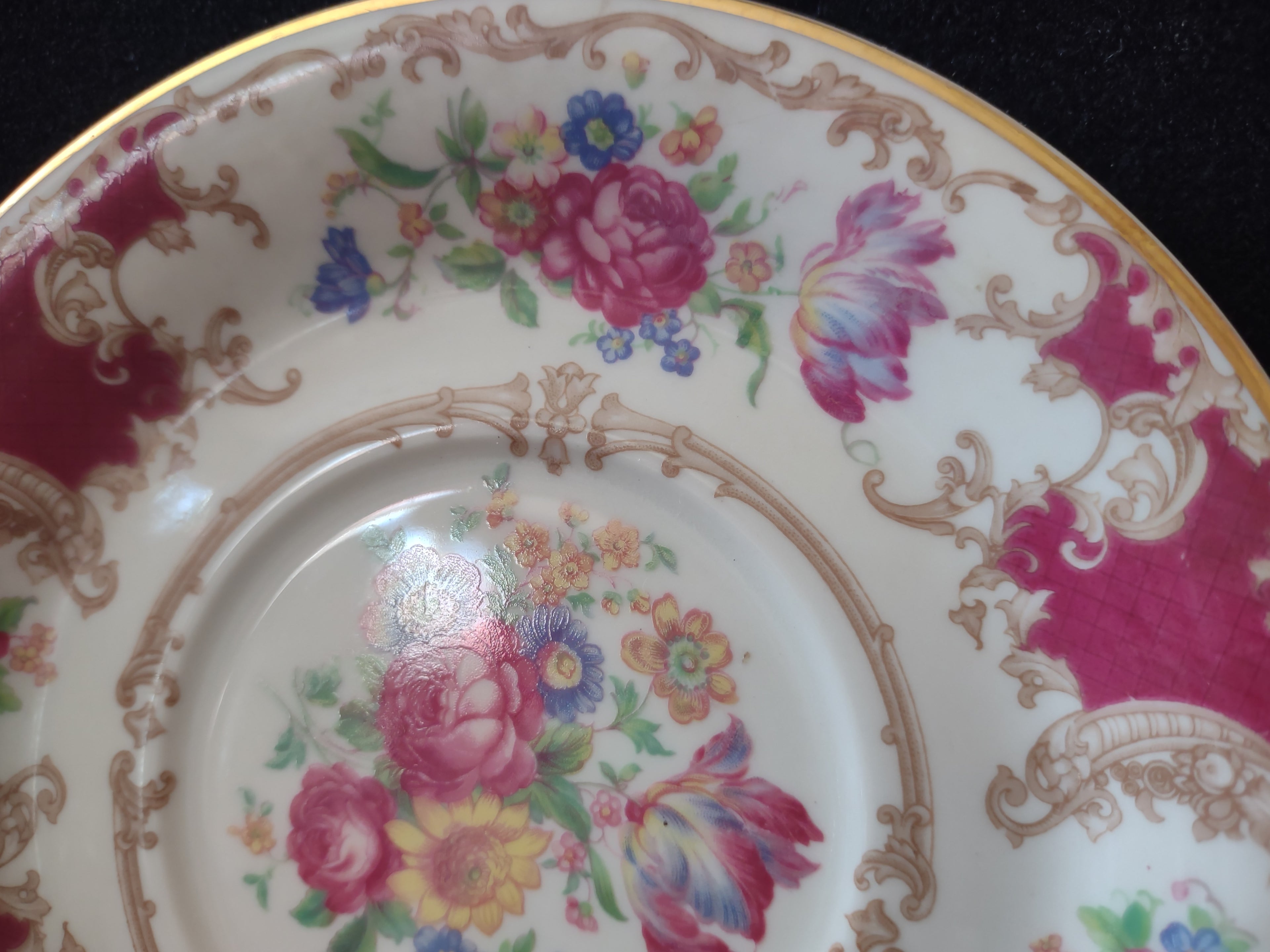 Vintage Syracuse China Rococo Floral Crimson Saucer [7053]