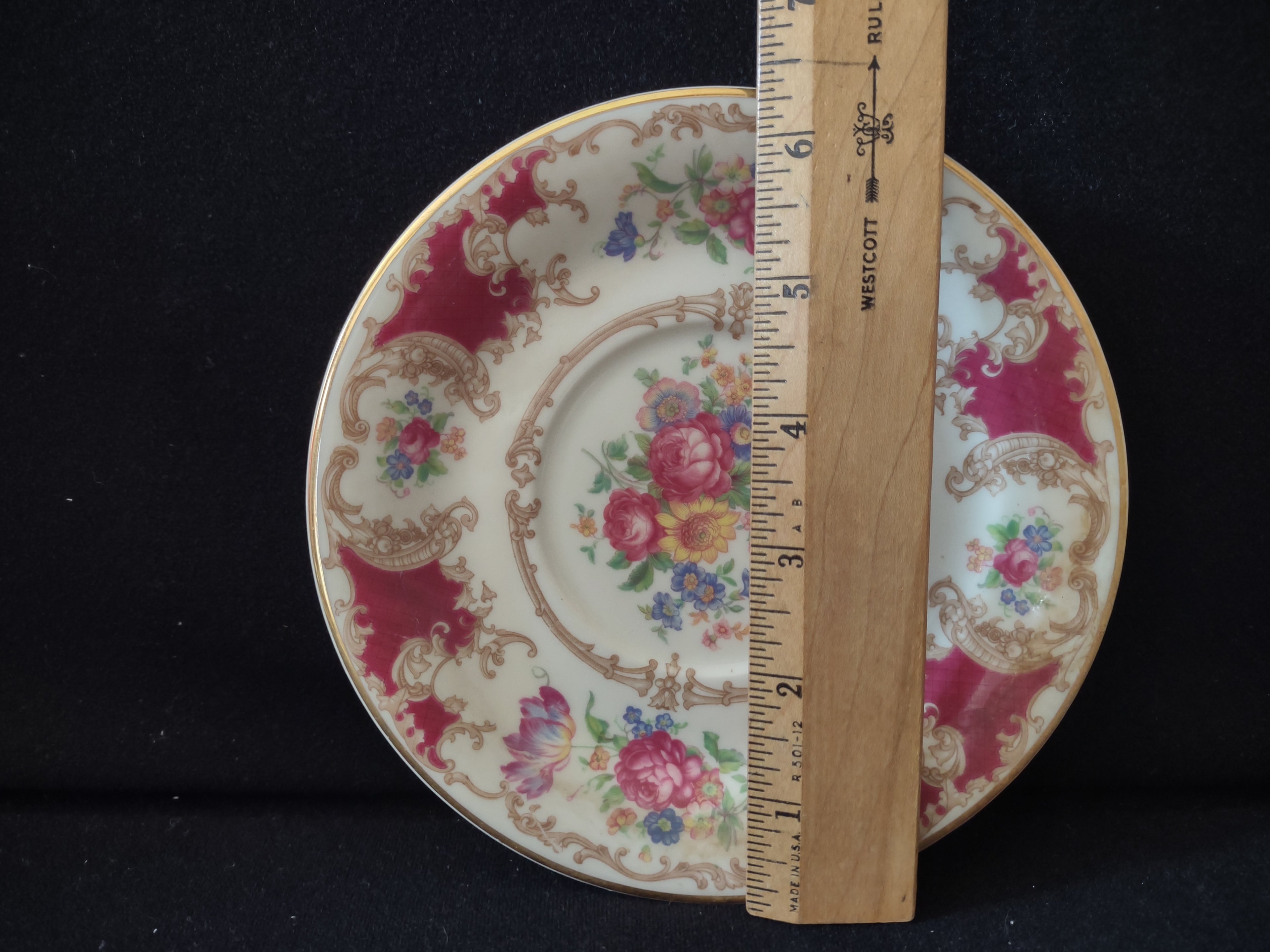 Vintage Syracuse China Rococo Floral Crimson Saucer [7053]