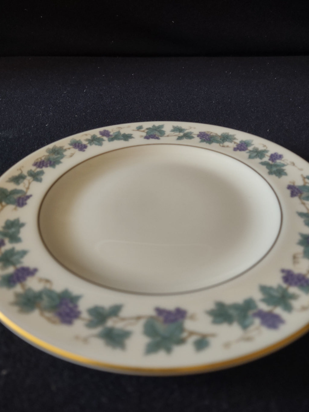 Vintage Theodore Haviland Arbor plate - side profile view showing gold rim and grape vine border