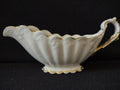 Vintage East Palestine Pottery De Soto Gravy Boat Embossed Scallop Gold [7057]