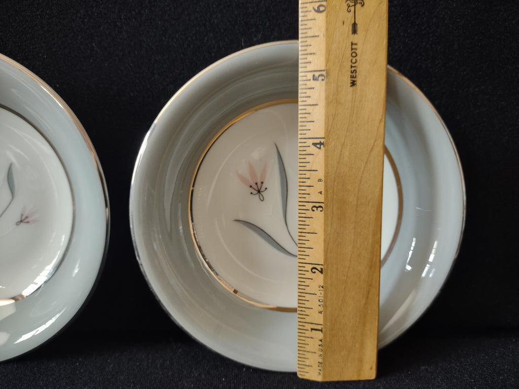 Vintage Castleton China Flair Berry Bowl Set of 7 Gray & Pink [7060]