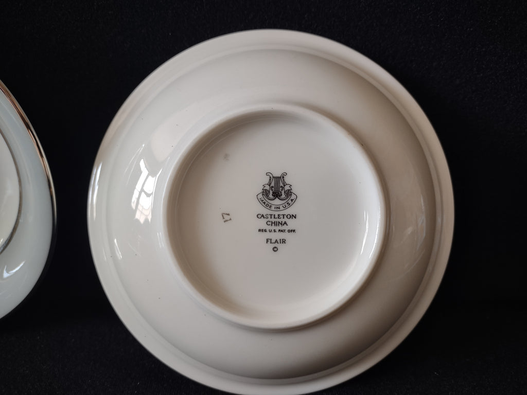 Vintage Castleton China Flair Berry Bowl Set of 7 Gray & Pink [7060]