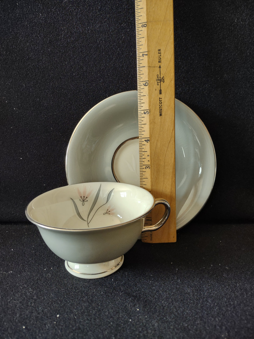 Vintage Castleton China Flair Cup & Saucer Gray & Pink [7062]
