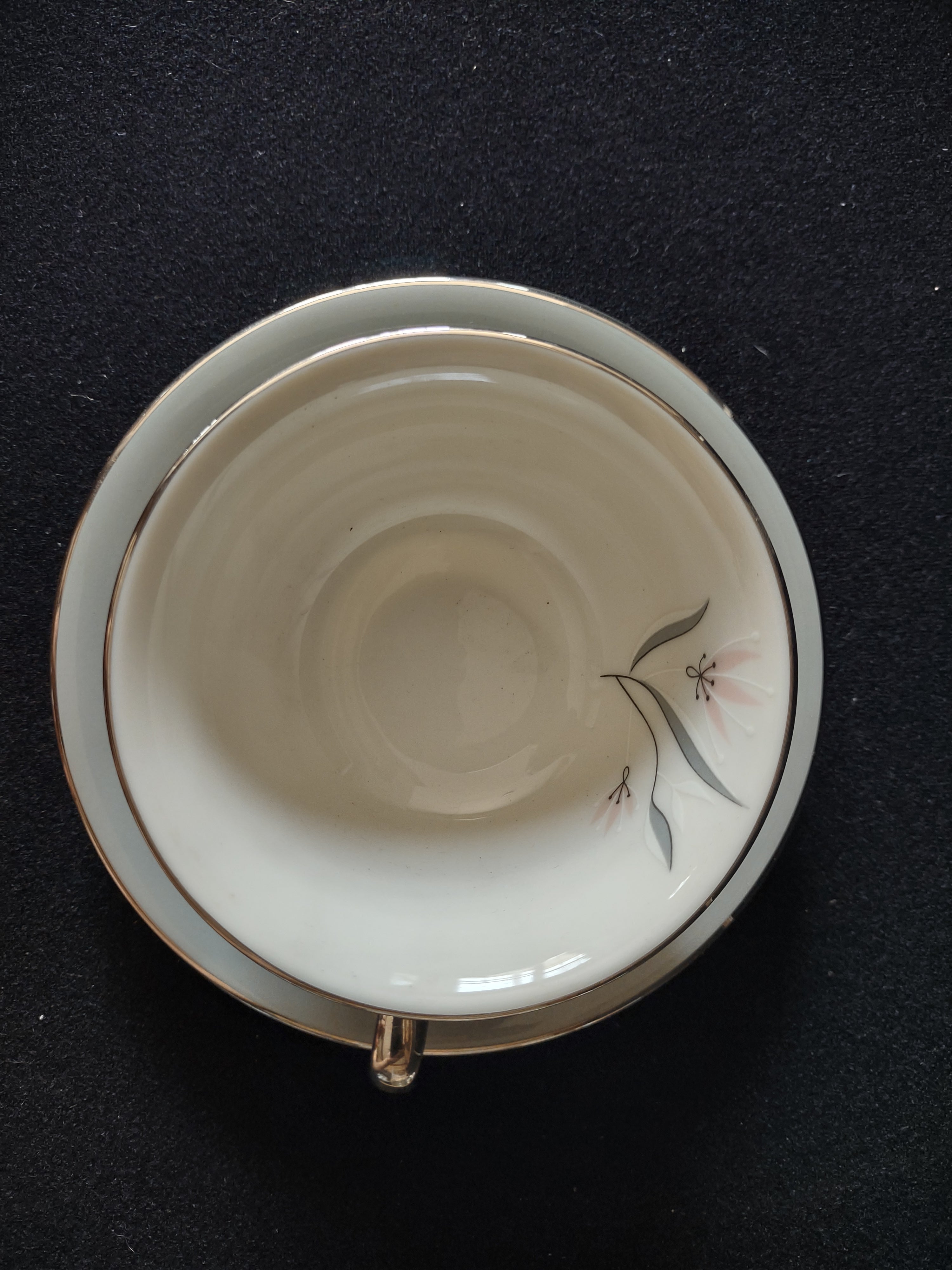 Vintage Castleton China Flair Cup & Saucer Gray & Pink [7062]