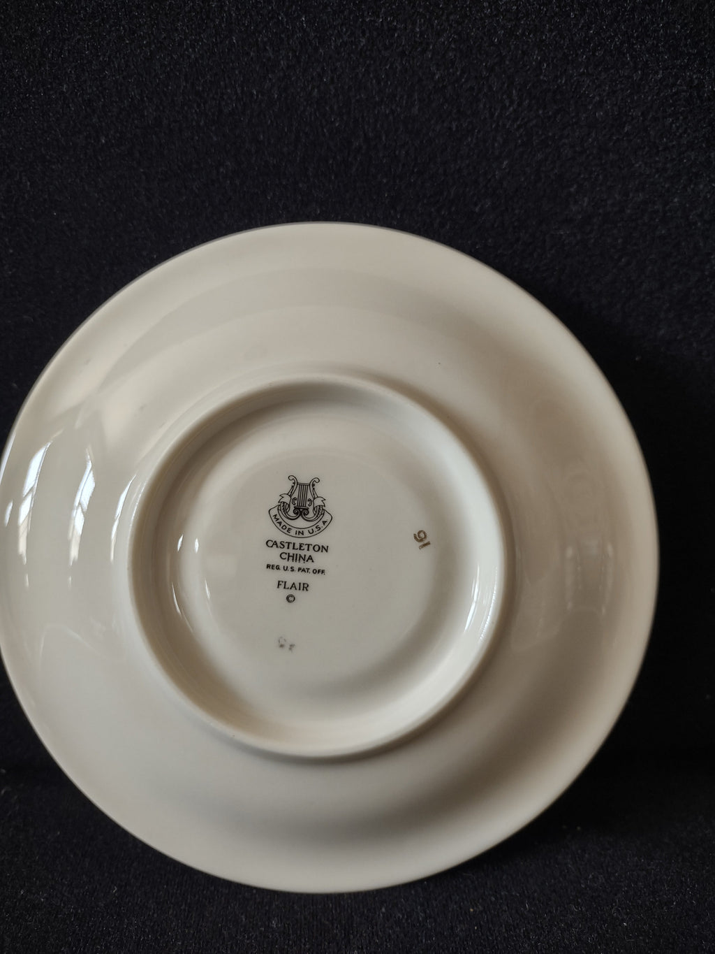 Castleton China Flair saucer backstamp - Made in USA, Reg. U.S. Pat. Off., Flair