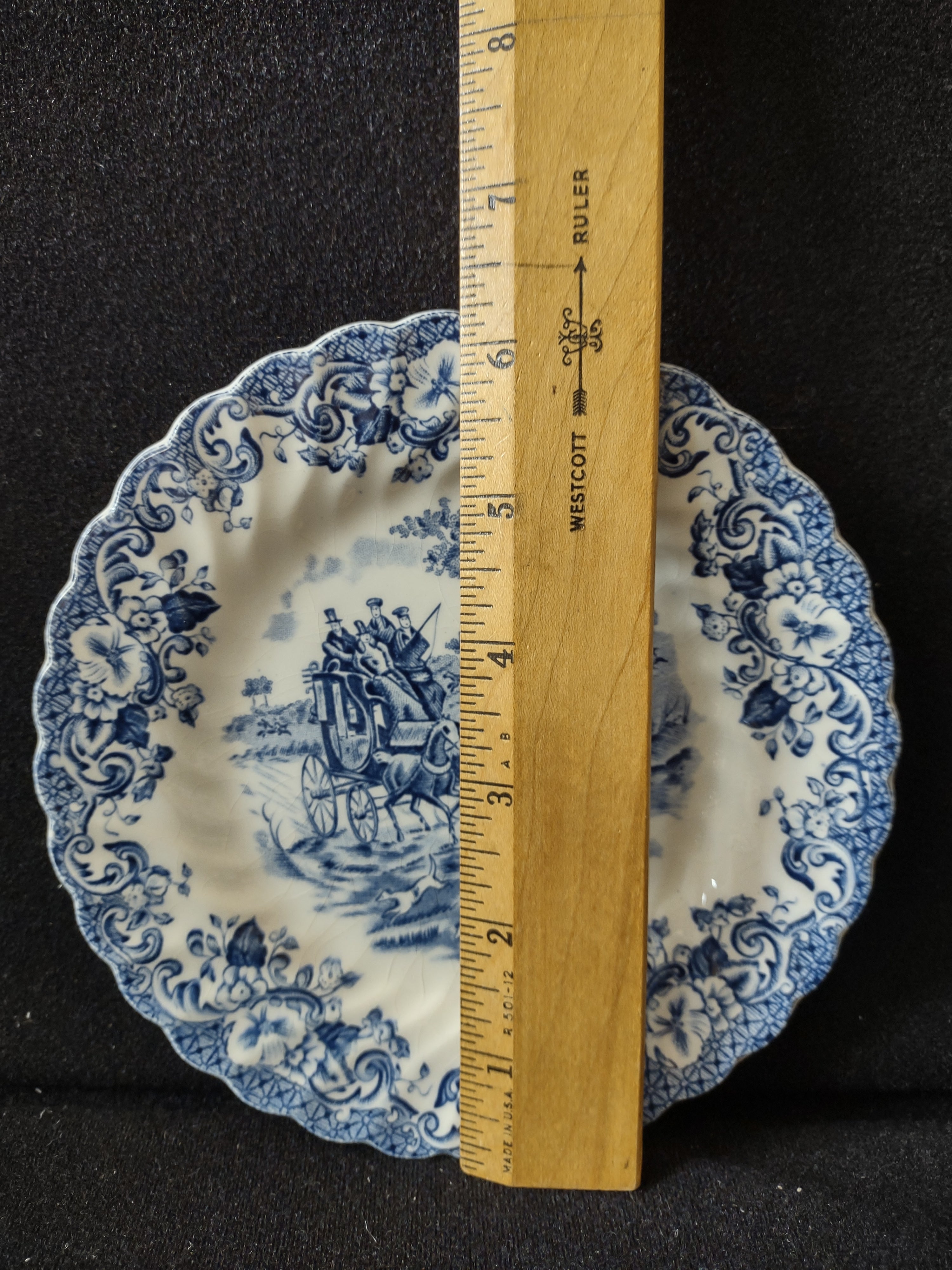 Vintage Johnson Bros Coaching Scenes Hunting Country 6" Plate Blue IMPERFECT [7064]