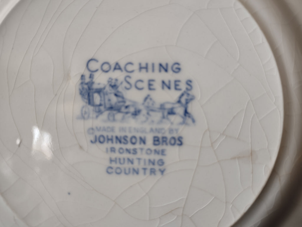 Vintage Johnson Bros Coaching Scenes Hunting Country 6" Plate Blue IMPERFECT [7064]