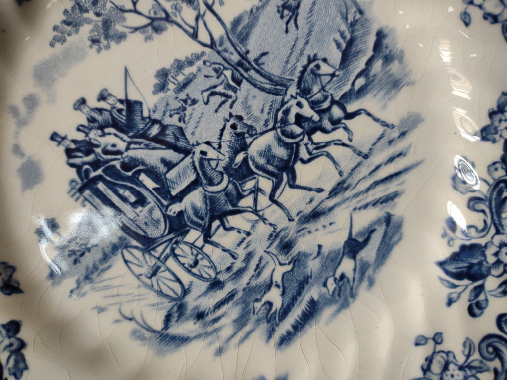 Vintage Johnson Bros Coaching Scenes Hunting Country 6" Plate Blue IMPERFECT [7064]