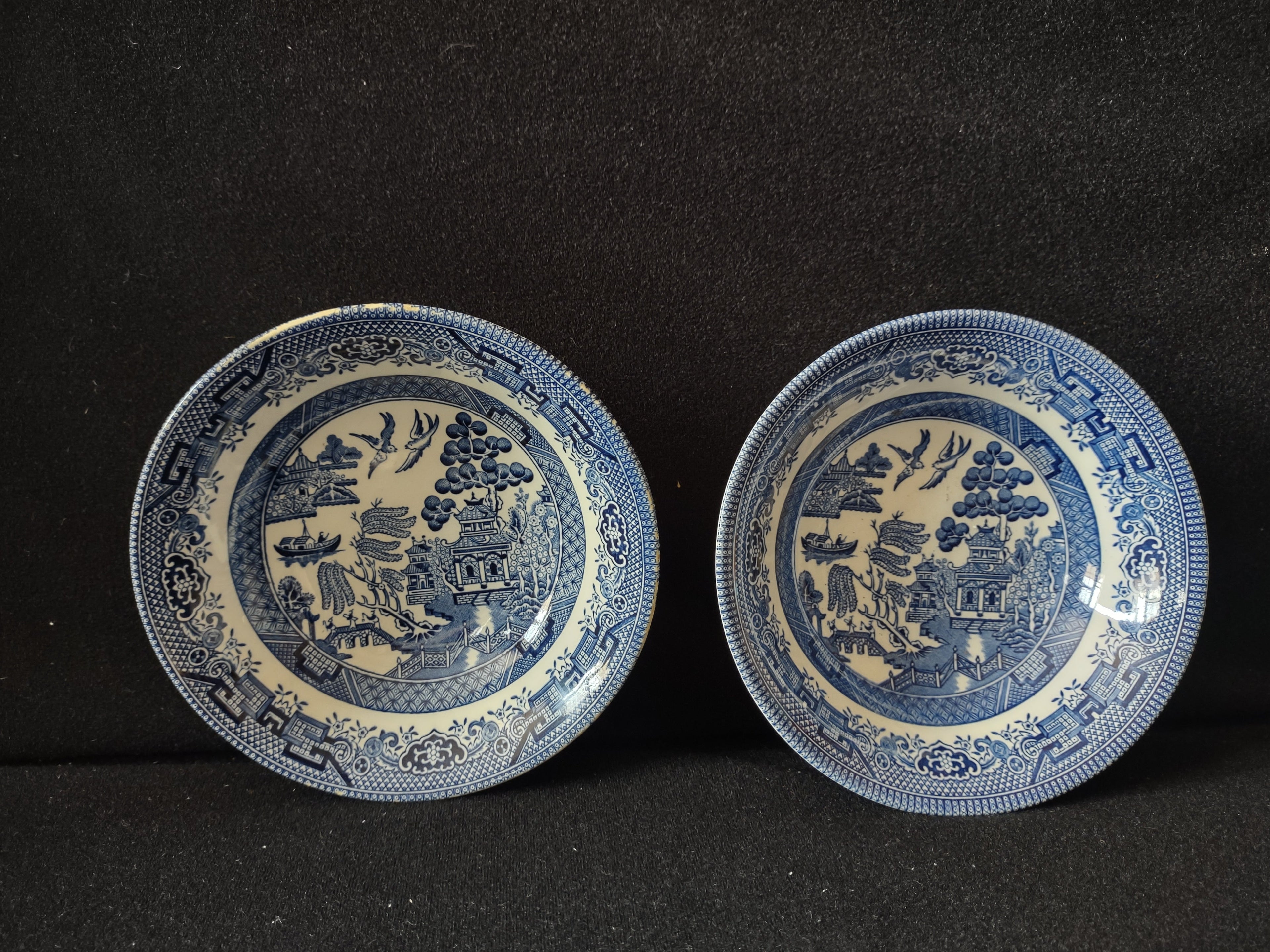 Churchill England Blue Willow saucers set of 2 front view