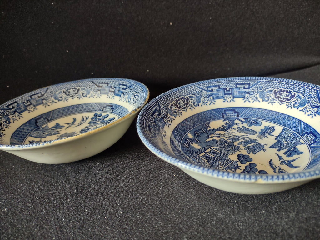 Vintage Churchill England Blue Willow Saucer Blue & White Set of 2 IMPERFECT [70765]