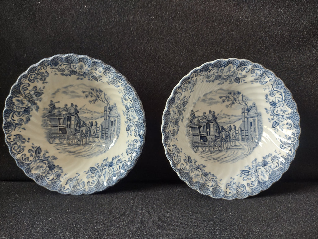 Vintage Johnson Bros Coaching Scenes Gate Keeper Blue Bowl Set of 2 [7066]