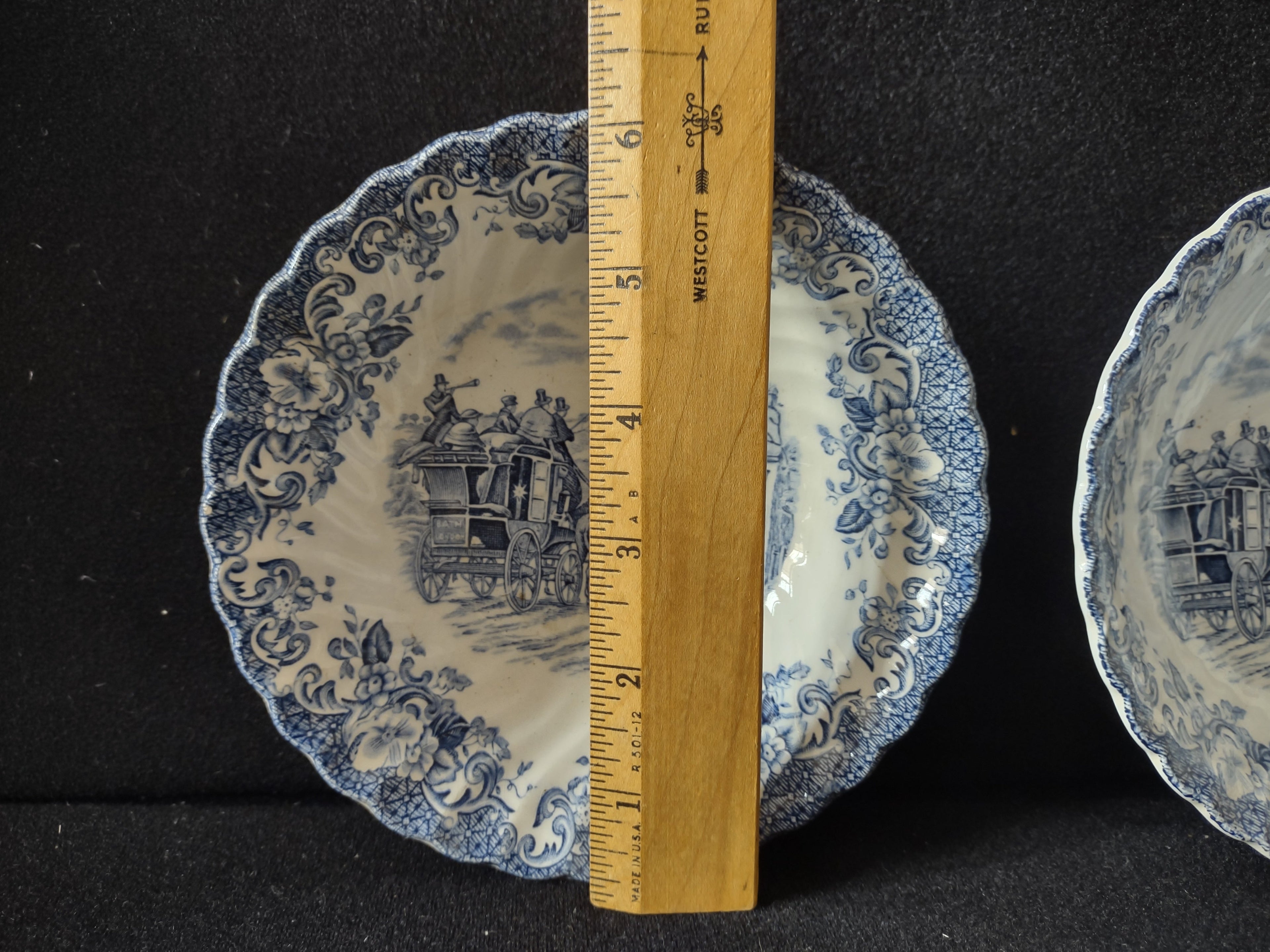 Vintage Johnson Bros Coaching Scenes Gate Keeper Blue Plate - backstamp showing Johnson Bros Ironstone Made in England