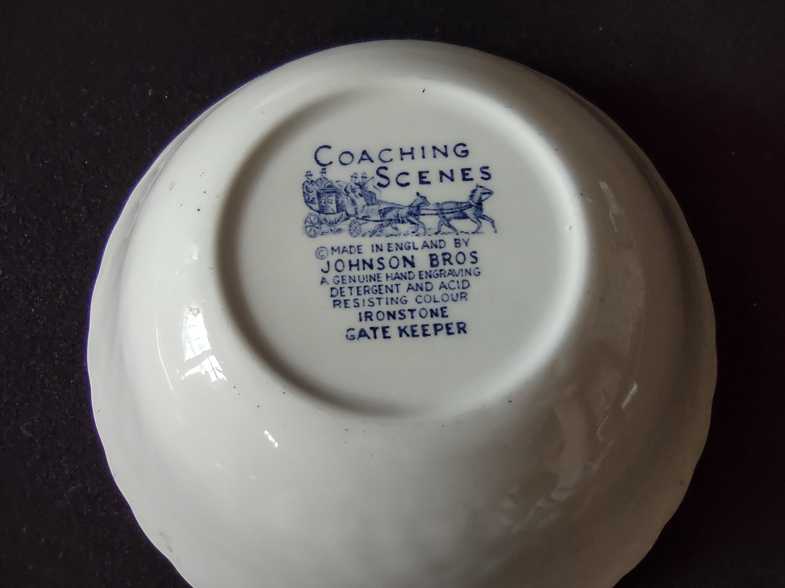 Vintage Johnson Bros Coaching Scenes Gate Keeper Blue Bowl Set of 2 [7066]