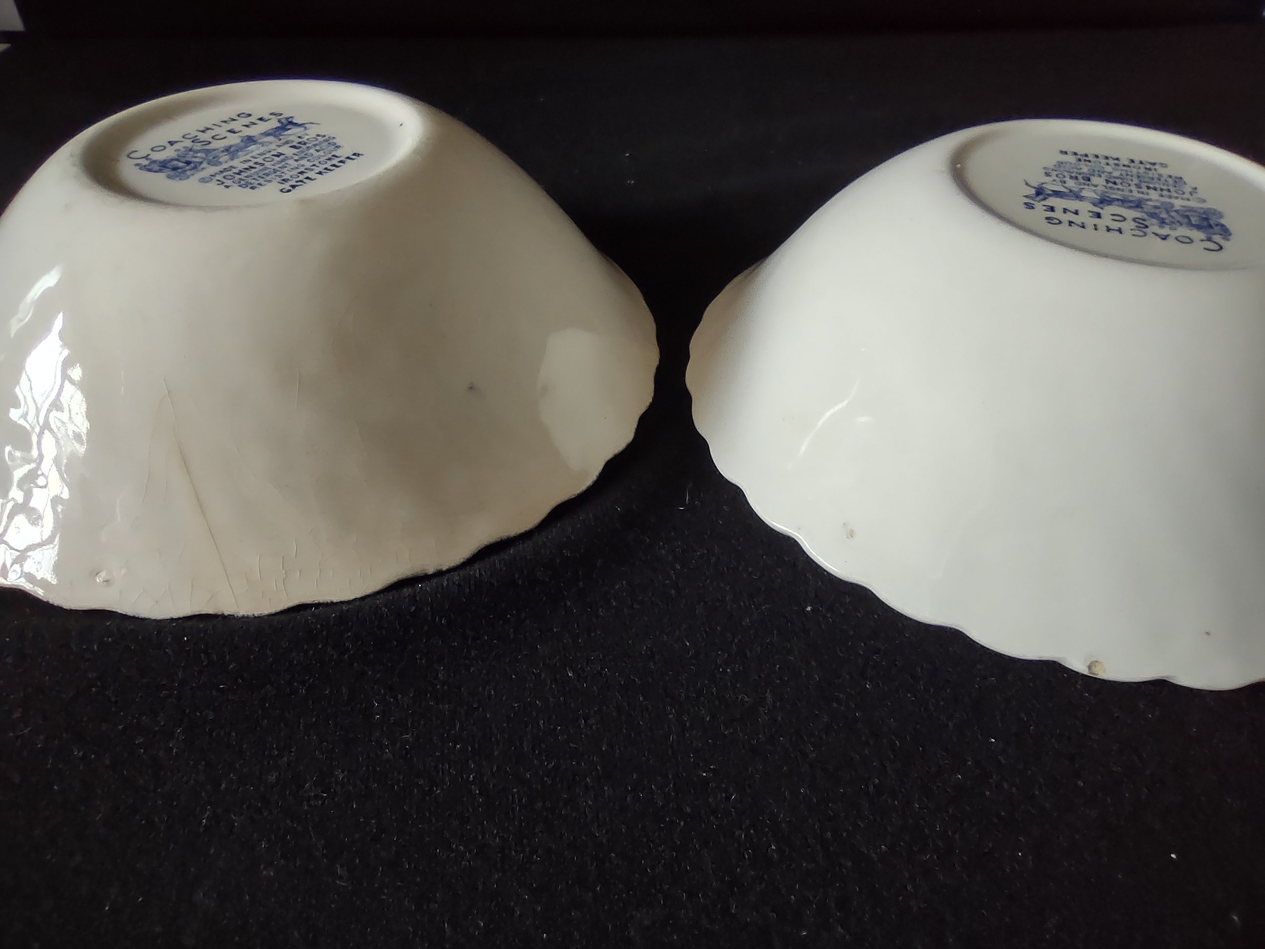 Vintage Johnson Bros Coaching Scenes Gate Keeper Blue Bowl Set of 2 [7066]