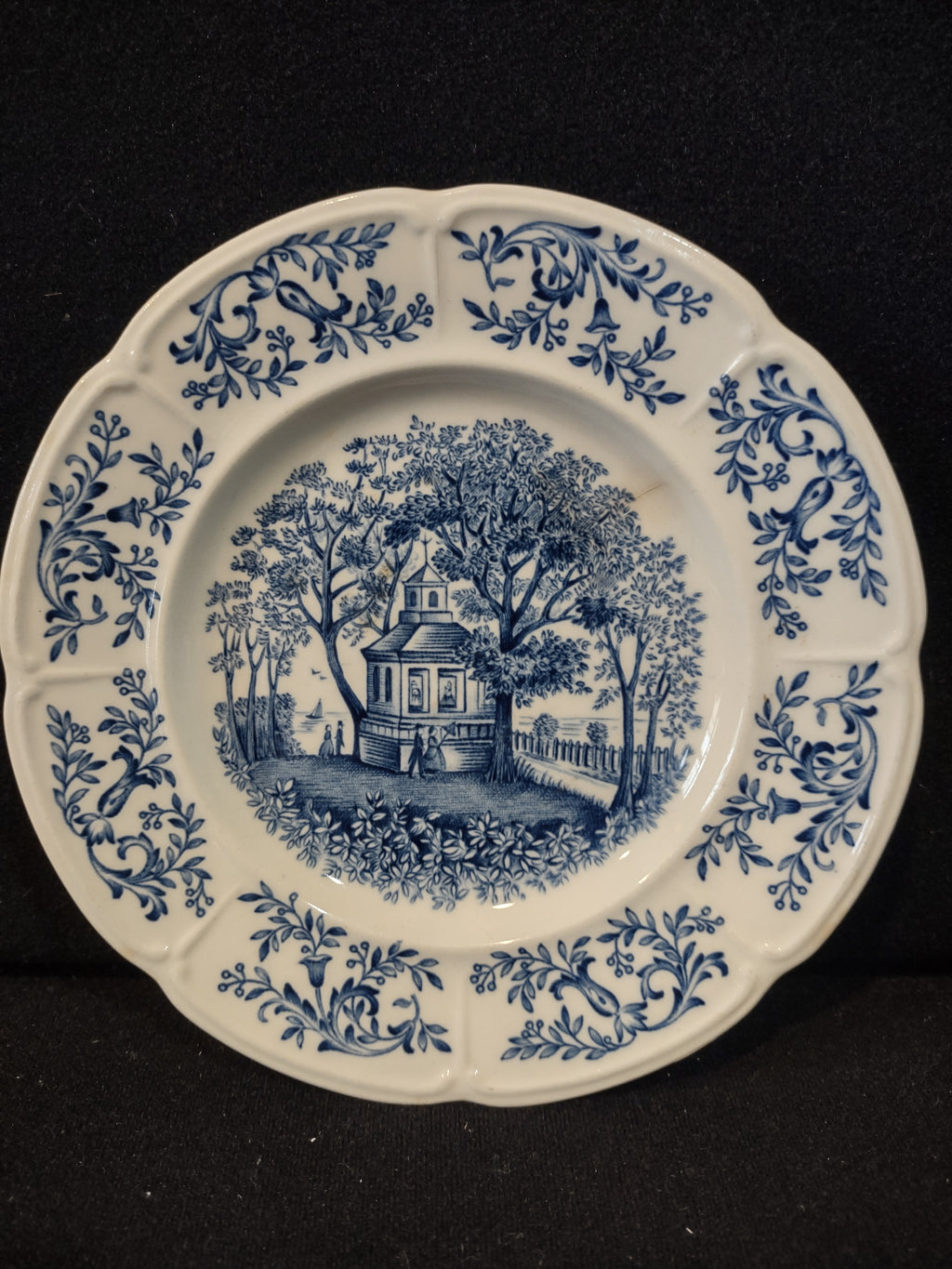 Vintage Johnson Bros Windsor Ware Mount Vernon Garden House Blue Plate IMPERFECT [7067]