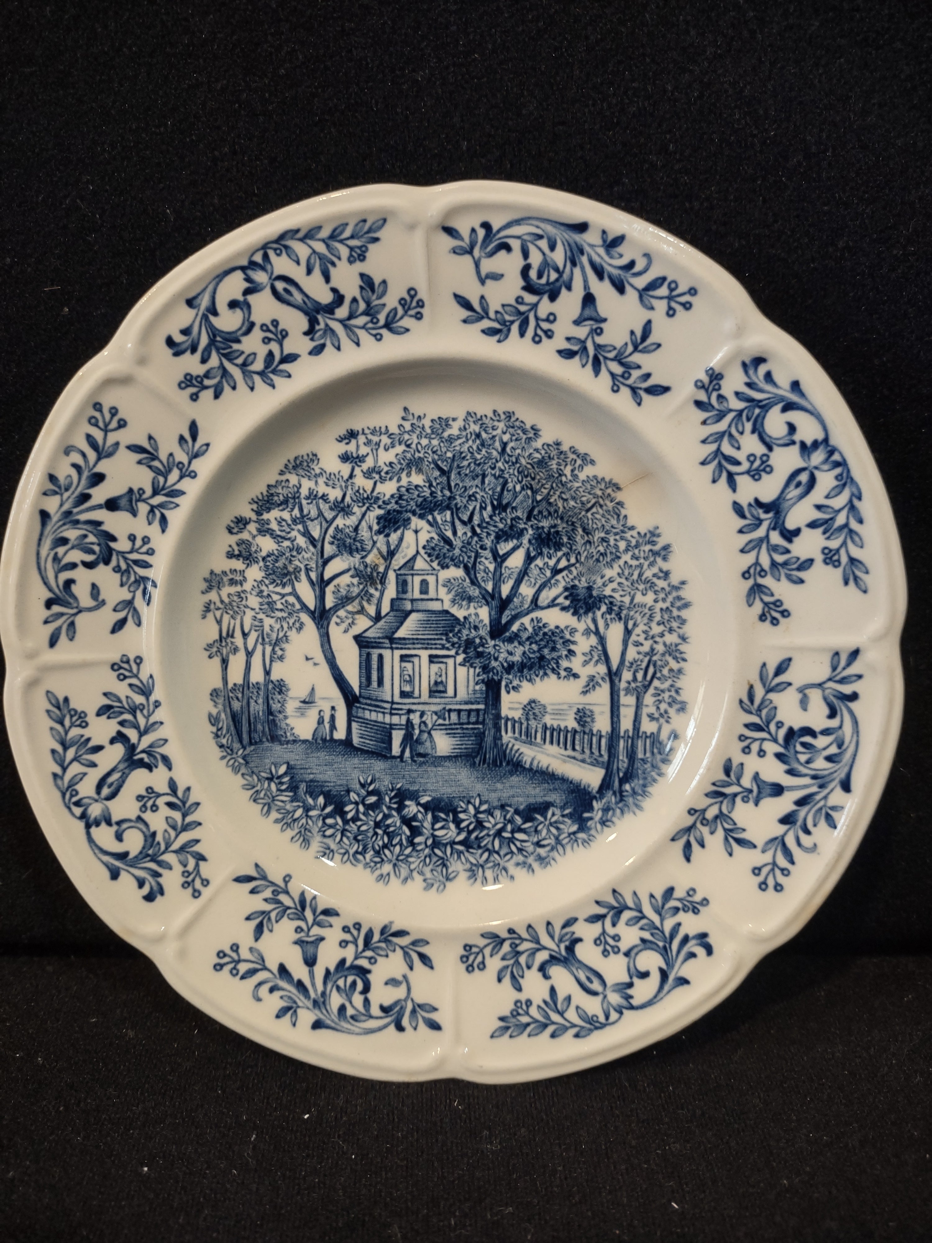 Vintage Johnson Bros Windsor Ware Mount Vernon Garden House Blue Plate IMPERFECT [7067]