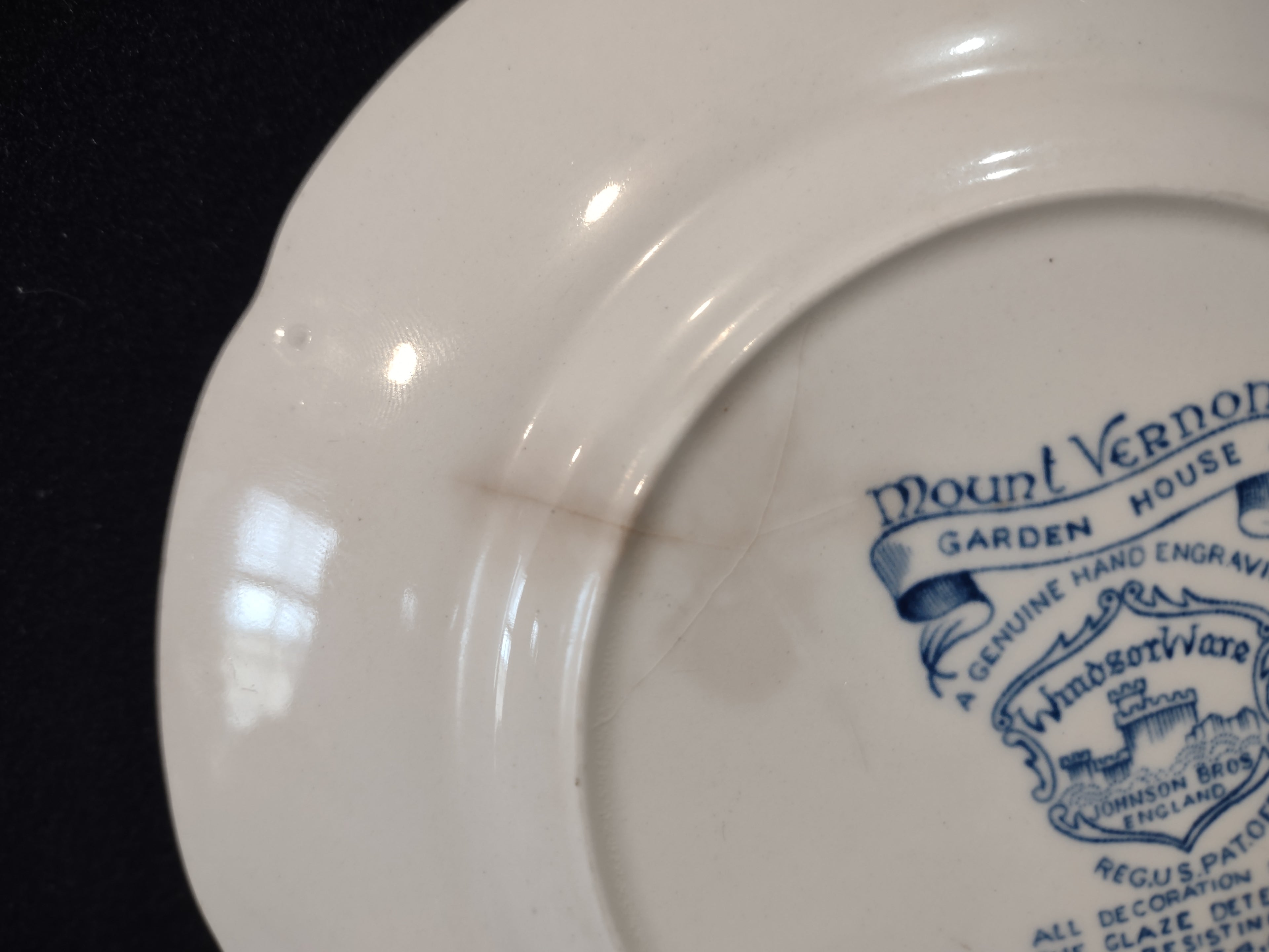 Vintage Johnson Bros Windsor Ware Mount Vernon Garden House Blue Plate IMPERFECT [7067]