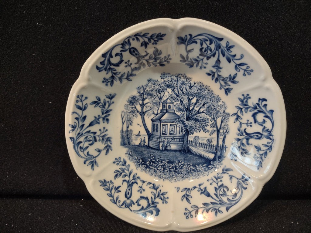 Vintage Johnson Bros Windsor Ware Mount Vernon Garden House Blue Saucer - front view